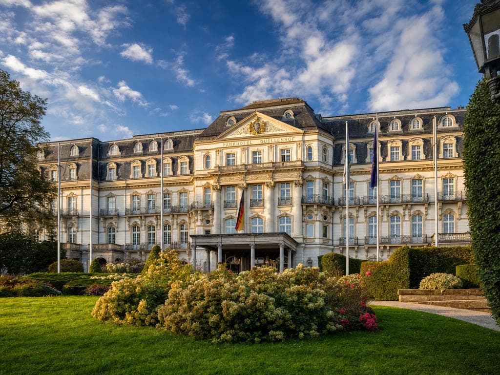 Historic hotel building with gardens