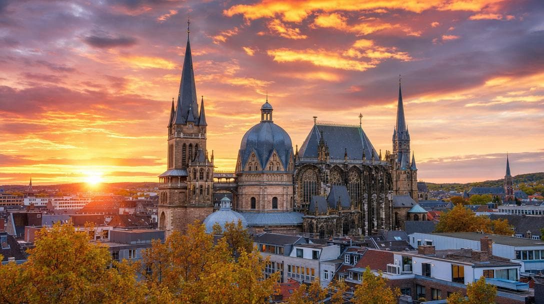 Aachen Cathedral and the surrounding old town in the evening light