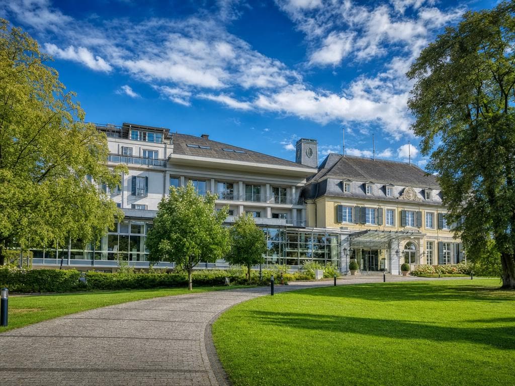 Event venue with a terrace and landscaped grounds in front