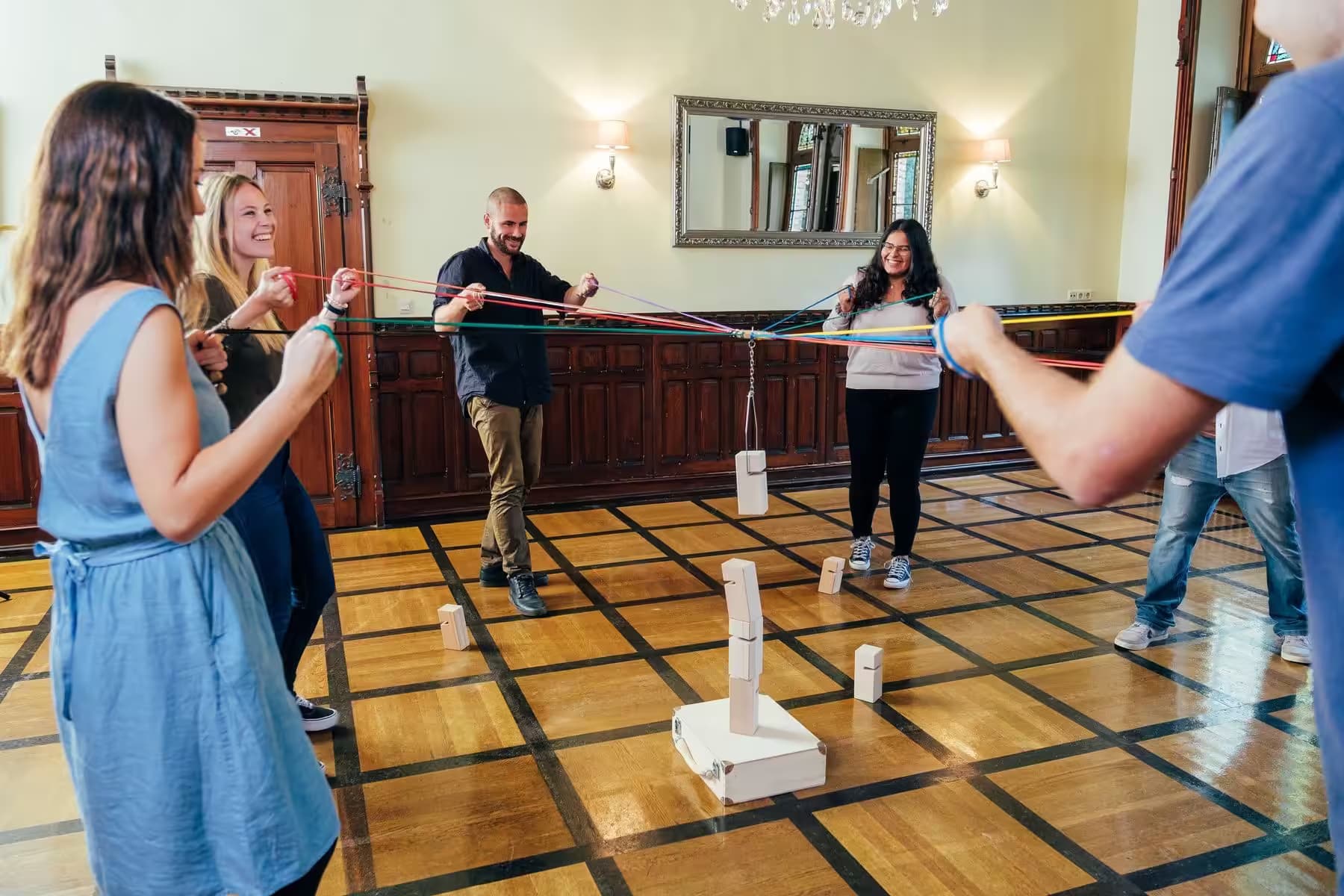 Indoor team event with a series of challenges