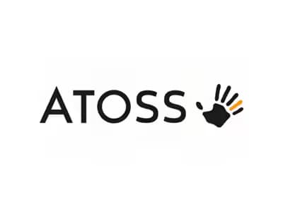 Atos logo with a hand symbol
