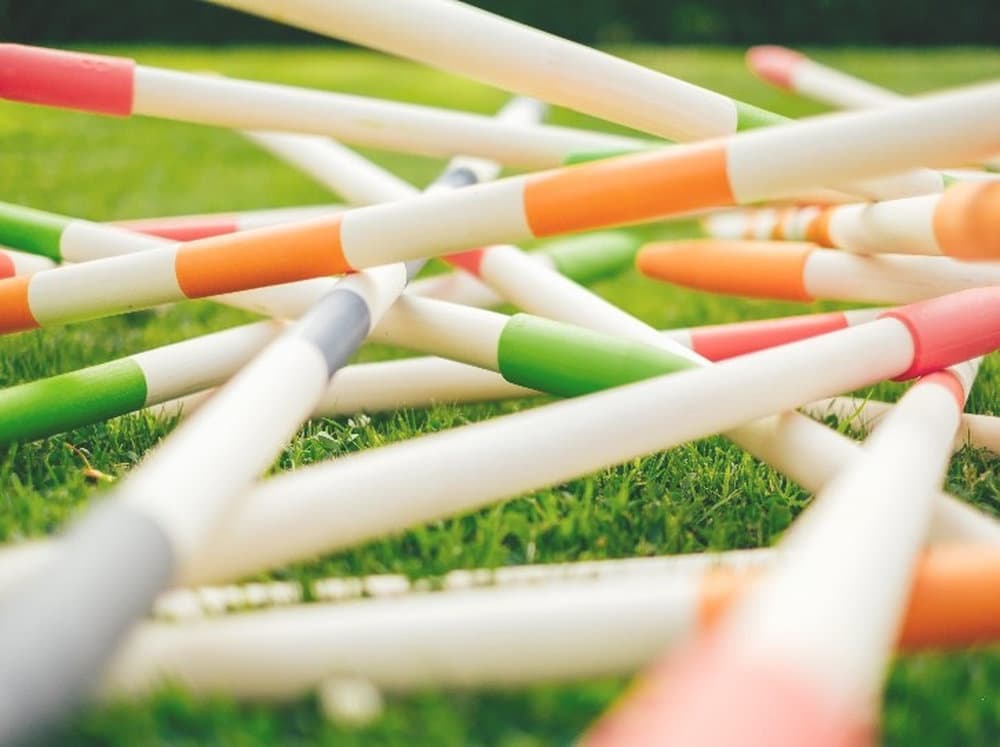 Colourful wooden sticks for an outdoor team task