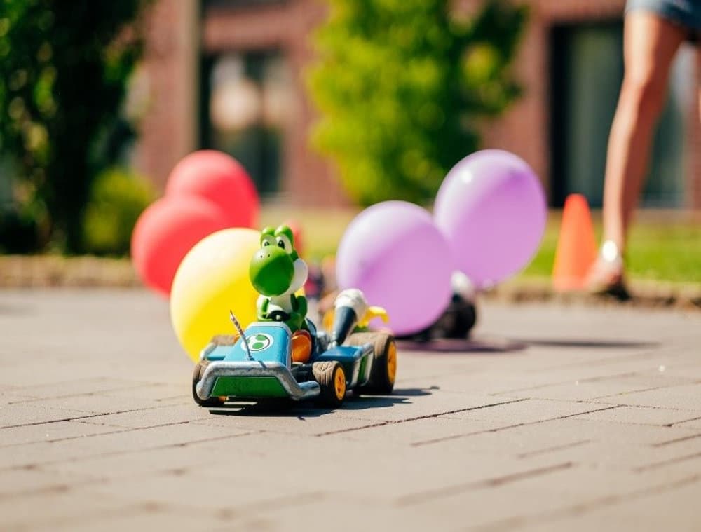 Small self-built vehicle with balloons during a team task